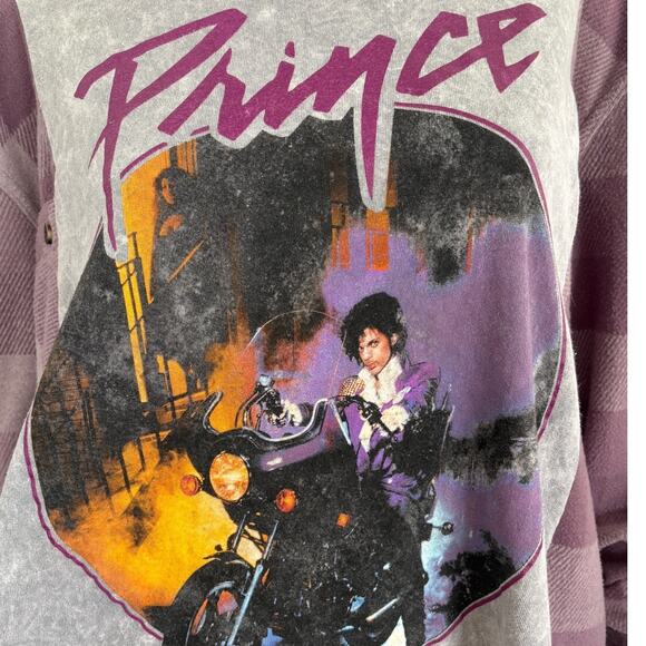 Upcycled Prince Purple Rain Graphic Band Flannel Plaid Shirt Grunge Country Rock - Picture 3 of 7